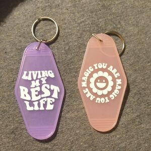 Inspirational Purple & Pink Keychain Duo — Positive Message Covers